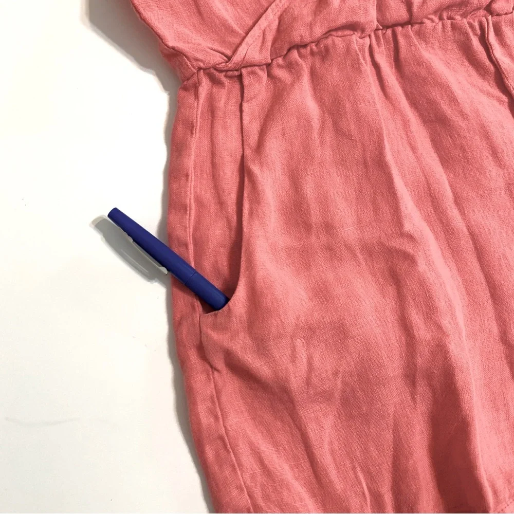 Zara Basics Coral Linen Romper Size Small V-Neck Sleeveless Casual